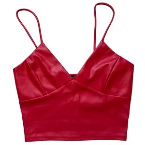 Papaya Red Crop Top with V-Neck & Spaghetti Straps